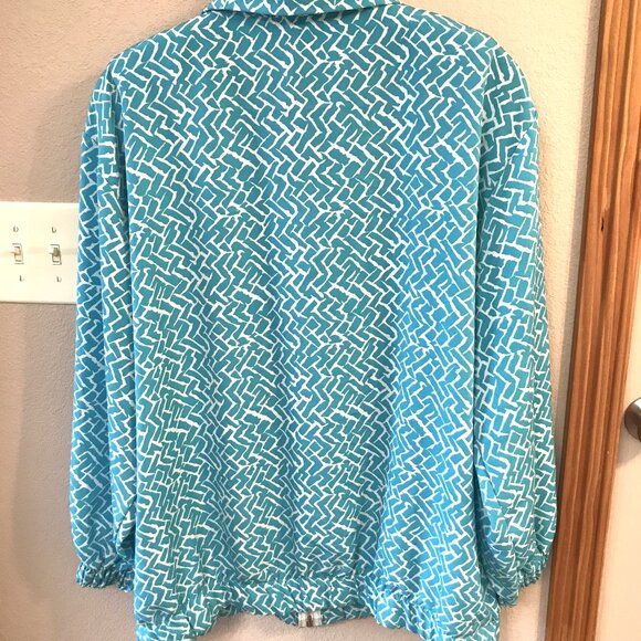Silver Threads Windbreaker Jacket: Vintage 70s Lightweight Zippered Turquoise L - Picture 2 of 10